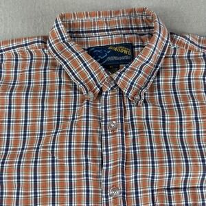 Vintage Address Unknown Shirt Mens XL Orange Plaid Short Sleeve Button Up Y2K